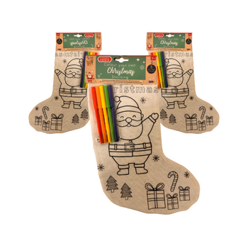 Wholesale Colour Your Own Christmas Stocking + 4 Colouring Pens - (Case of 12)